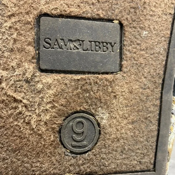 Sam & Libby Womens 9 Gold Black Geometric Embroidered Cork Thong Slide Sandals - Picture 7 of 7